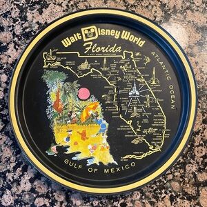 Walt Disney World Florida Vintage Souvenir Tray - Black & Gold 11”